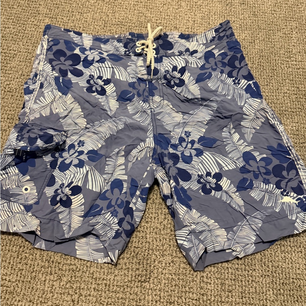 Tommy Bahama Navy and White Floral Bathing Suit